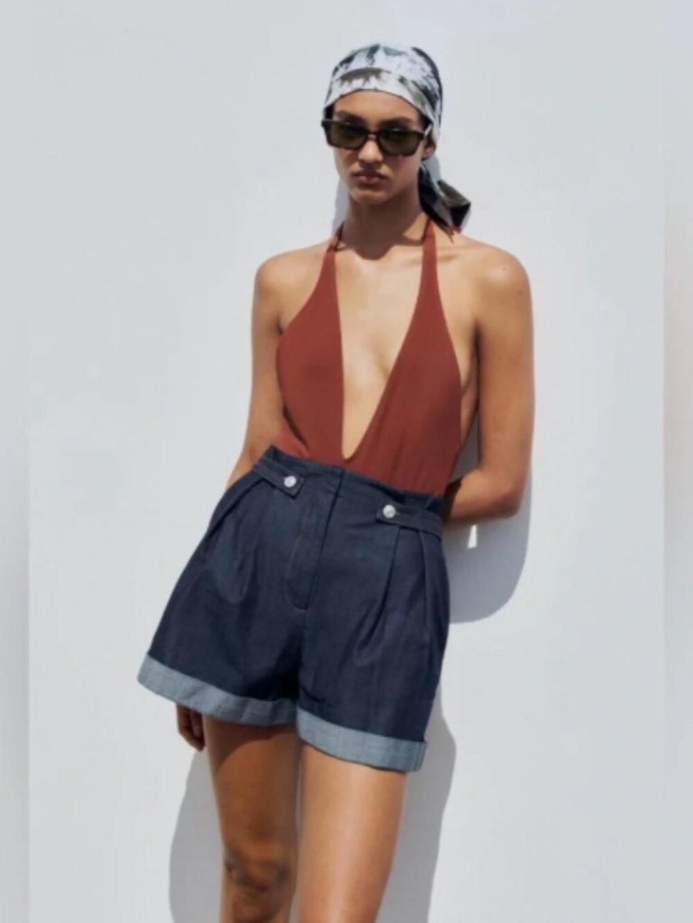 Zara Women's High Rise Paperbag with Belt Loops Denim Shorts Size‎ XS NWT